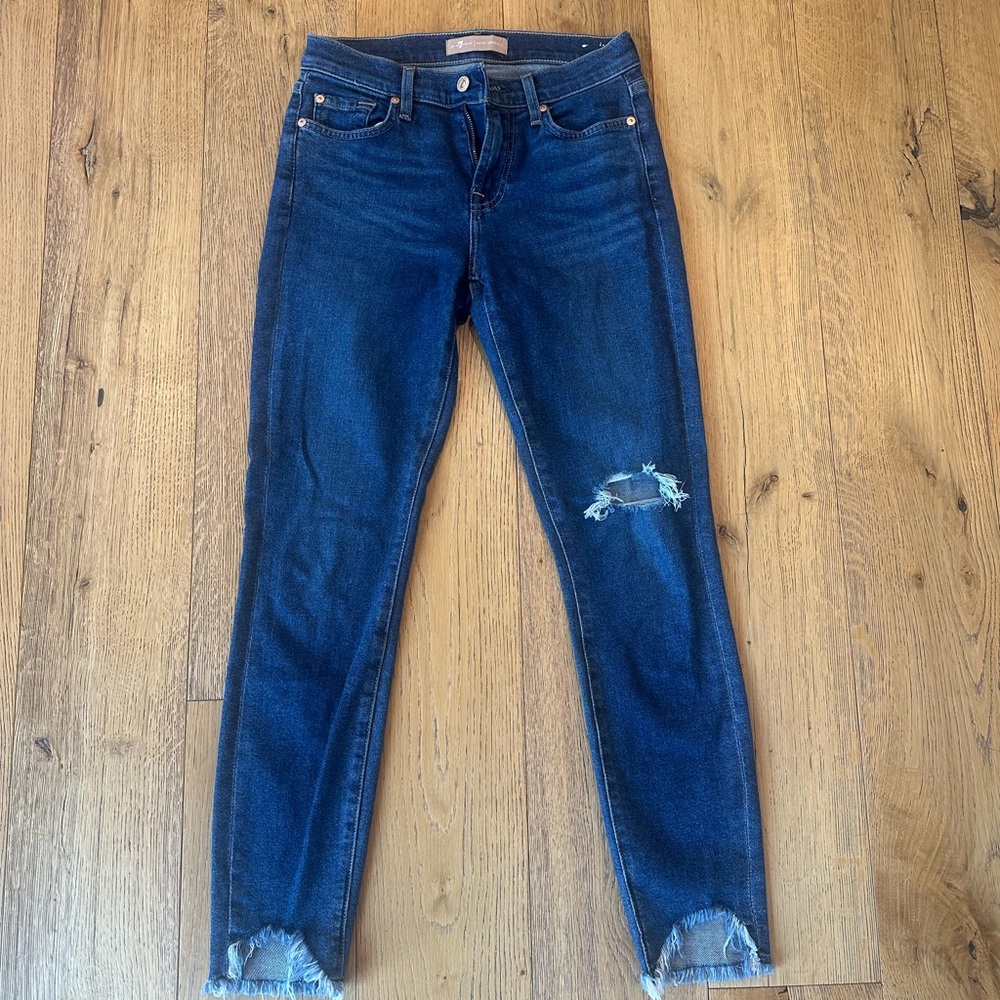 7 For All Mankind Dark Blue Distressed Skinny Jeans